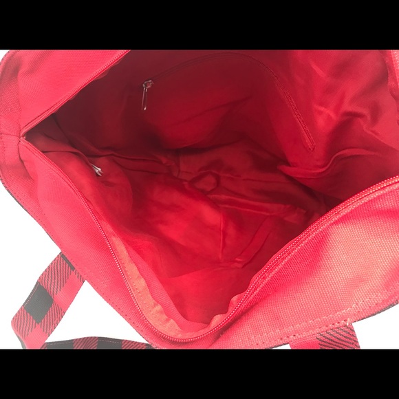 Disney Parks Mickey Minnie Mouse Holiday Christmas Large Tote Bag Plaid Red - Picture 7 of 9